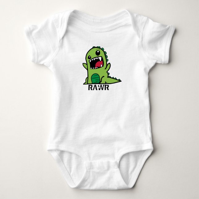 Grön Dinosaurbebisdräkt Tee Shirt (Framsida)