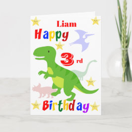 Grön dinosaurie 3-årsdag kort