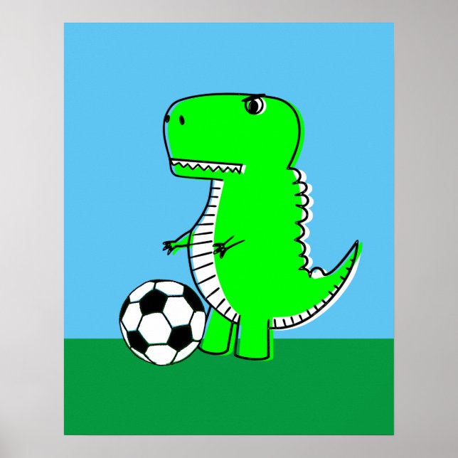 Grön dinosaurie älskar fotboll poster (Framsidan)