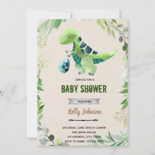 Grön dinosaurie baby shower födelsedagsinbjudan inbjudningar