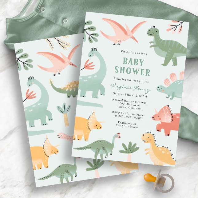 Grön dinosaurie baby shower inbjudningar (Green Dinosaur Baby Shower Invitation
)
