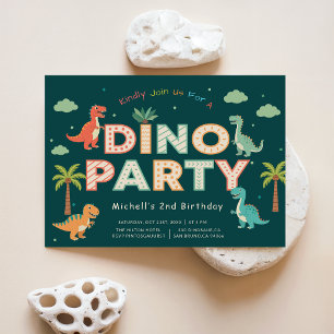 Grön djungel Dino fest födelsedagsdinosaurie 2-års Inbjudningar