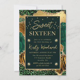 Grön djungel djurtryck Agate Sweet Sixteen Inbjudningar