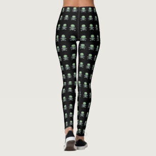 Grön dödskalle svarta små dödskalleleggings leggings