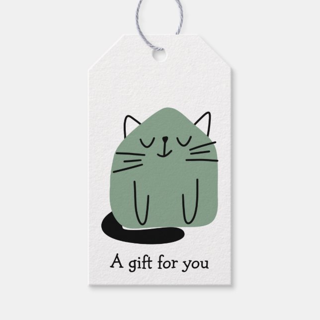 Grön Doodle Katt Present Till Dig Anpassad Presentetikett (Framsidan)