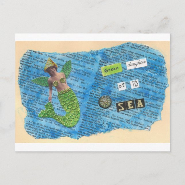 Grön dotter av havssjöjungfruvykortet vykort (Framsida)