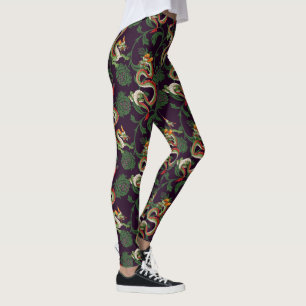 Grön Dragon Och Blommor Leggings