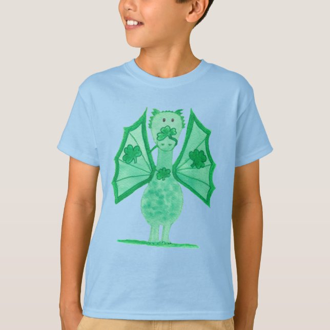 Grön Drak Med Shamrocks T Shirt (Framsida)