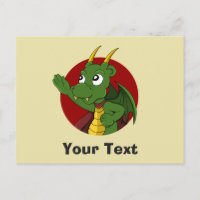 Grön drak tecknad vykort