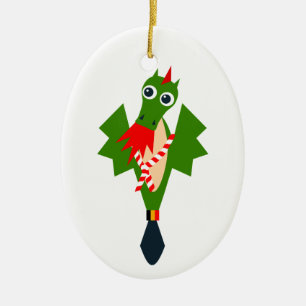 Grön drake av staden Mons, Belgien Julgransprydnad Keramik