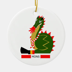 Grön drake av staden Mons, Belgien Julgransprydnad Keramik