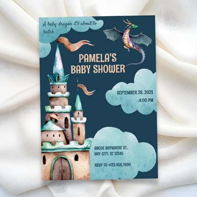 Grön Drakeslott baby shower Inbjudningar (Skapare uppladdad)