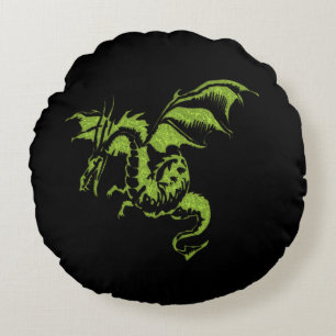 Grön Drakon Rund Kudde