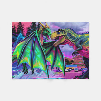Grön Drakon vs Dinosaurie Fleecefilt
