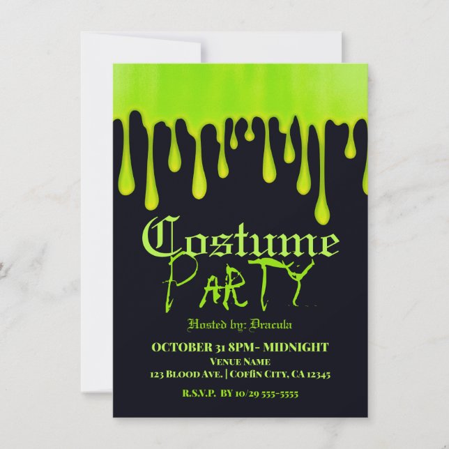 Grön droppande slem dropar Halloween kostymfest Inbjudningar (Framsida)