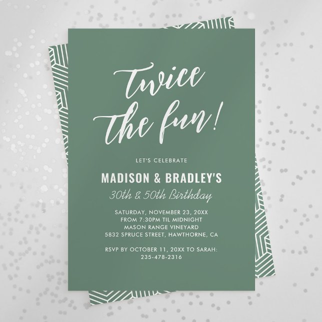 Grön Dubbel Rolig Gemensam Födelsedagsfest Inbjudningar (Skapare uppladdad)