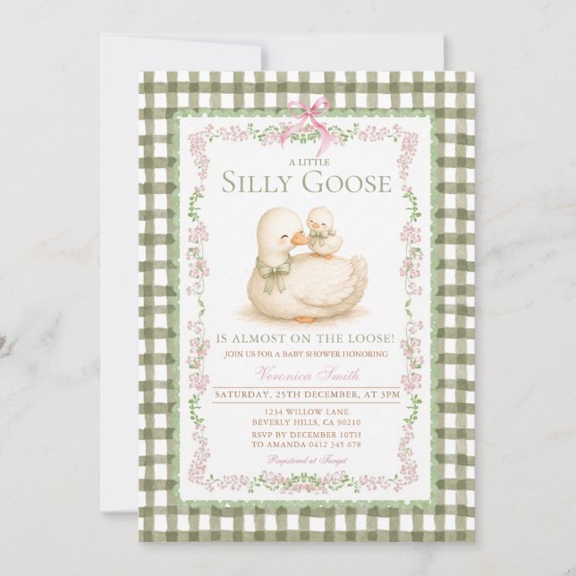 Grön dum gås baby shower inbjudan (Framsida)