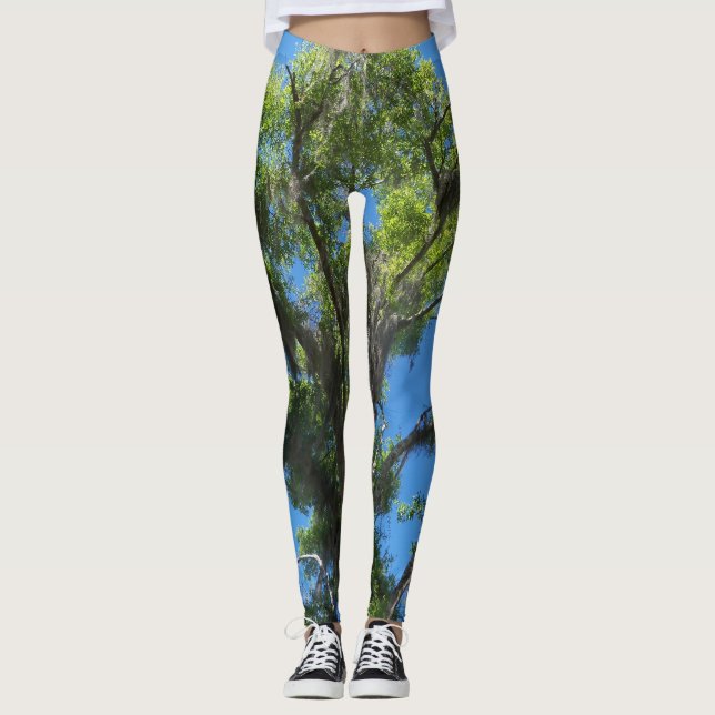 Grön ek & blå himmel på leggings (Framsida)