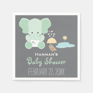 Grön elefant för Mint i blöjafågelbaby shower Pappersservett