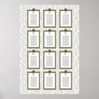Grön Elegant Blommig Toile Stolplaceringsdiagram A Poster