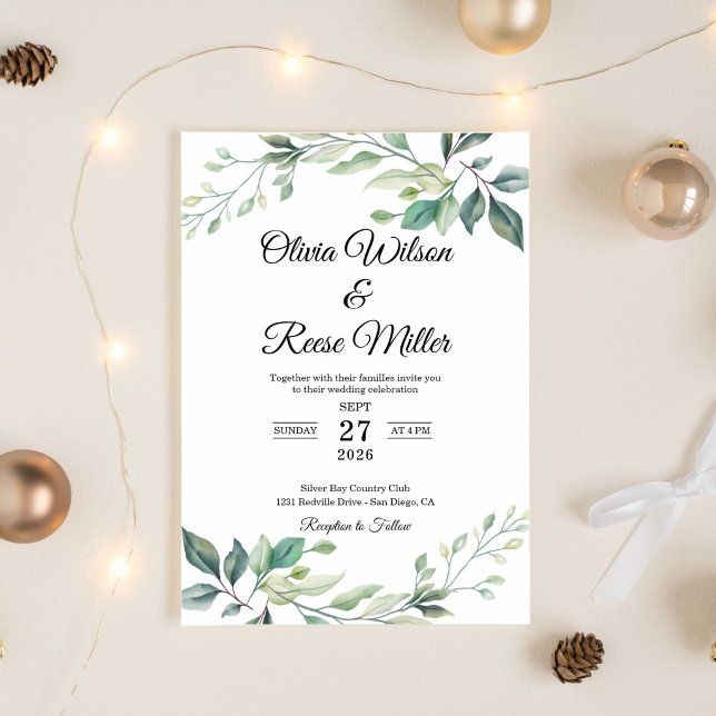 Grön Elegant Bröllop Inbjudningar (wedding-invitations)