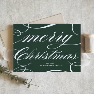 Grön Elegant Flourish Script God Jul Julkort