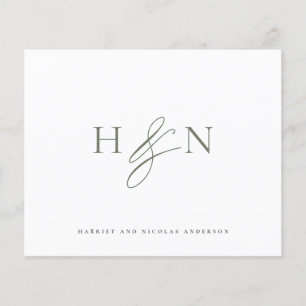 Grön Elegant Monogram Bröllop Tackkort