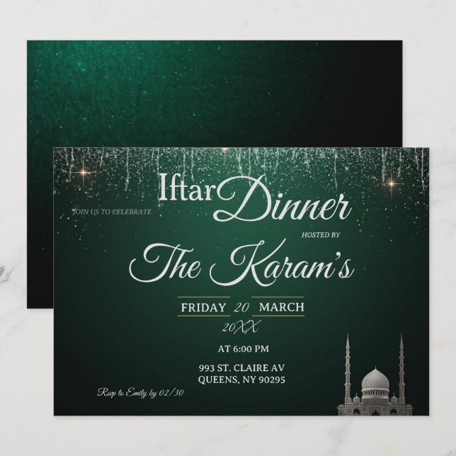 Grön Elegant Moské Ramadan Iftar Fest Inbjud Inbjudningar (Fram/baksida)