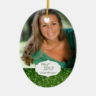 Grön elegant prydnad för mönsterstudentenfoto julgransprydnad keramik