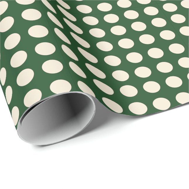 Grön Elfenbensfärgad Polka Prick Presentpapper (Rullad Hörn)