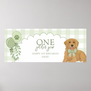 Grön En Gylden Års Retriever Valp 1-årsdag Poster