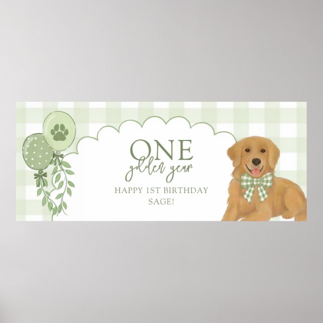 Grön En Gylden Års Retriever Valp 1-årsdag Poster (Framsidan)