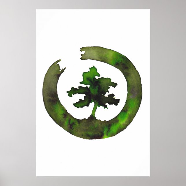 Grön Enso Bonsai Cirkel Poster (Framsidan)