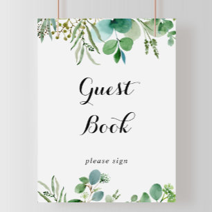 Grön eukalyptus botanisk bladverk gästbokskylt poster