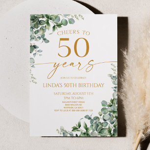 Grön Eukalyptus Guld 50-årsfirande Inbjudningar