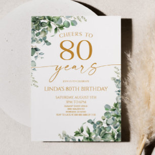 Grön Eukalyptus Guld 80-årsfest Inbjudningar