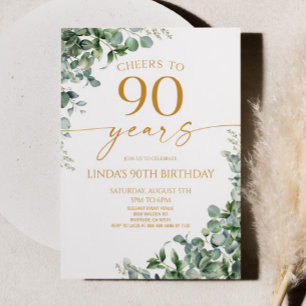 Grön Eukalyptus Guld 90-årsfirande Inbjudningar