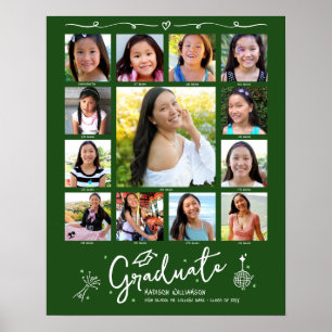 Grön examen K–12 fotokollage vita klotter Poster