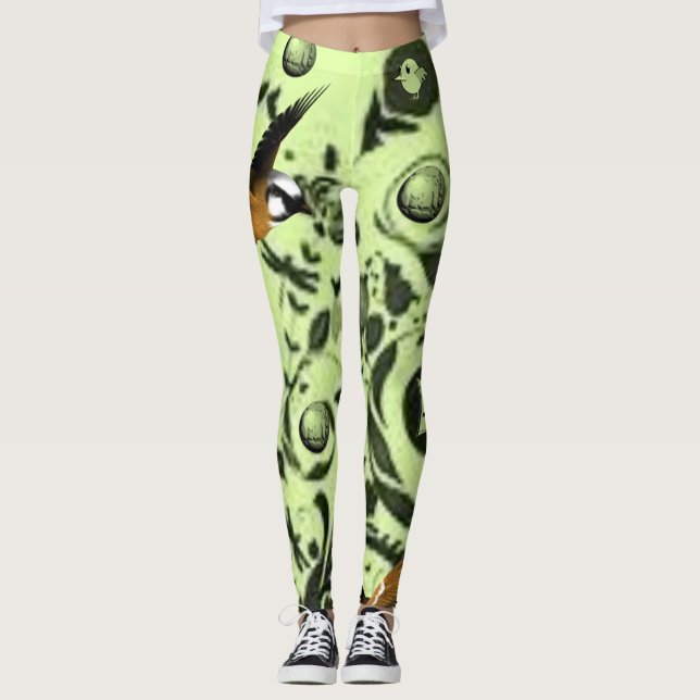 grön fågel långa leggings (Framsida)
