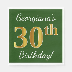 Grön, Falsk Guld 30-årsdag + Anpassat Namn Pappersservett