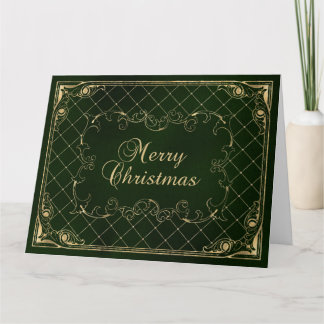 Grön Falsk Guld Ornamenterad Kant God Jul Kort