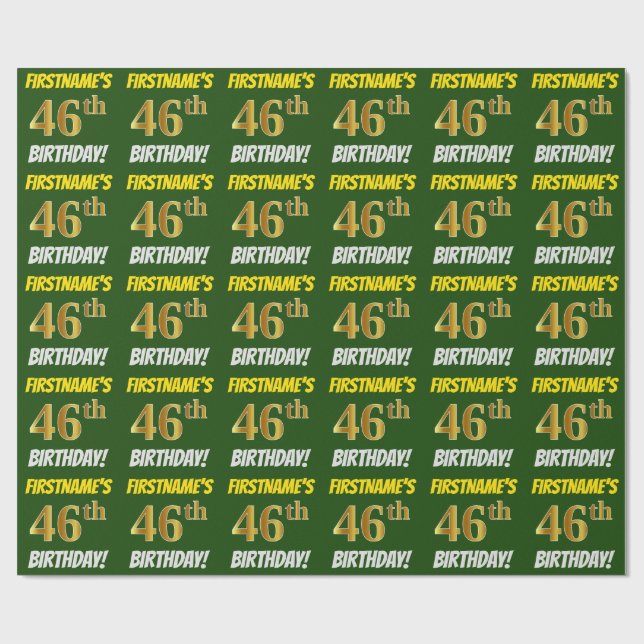 Grön, Falsk/Imiterad Guld, "46-ÅRS FÖDELSEDAG" Presentpapper (Platt)