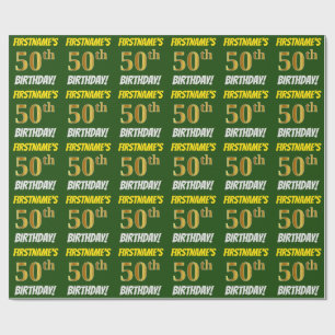 Grön, Falsk/Imiterad Guld, "50-ÅRS FÖDELSEDAG" Presentpapper