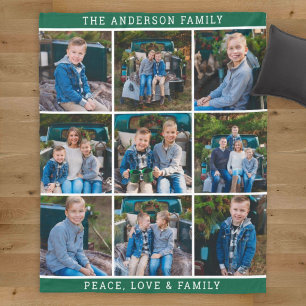Grön Familj Foto Collage Fred Kärlek Fleecefilt