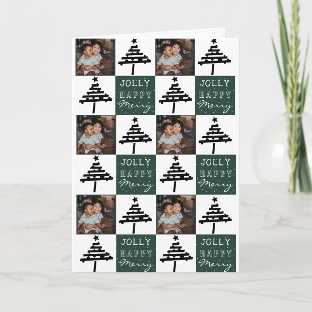 Grön familj julgran collage foto  kort (Framsida)