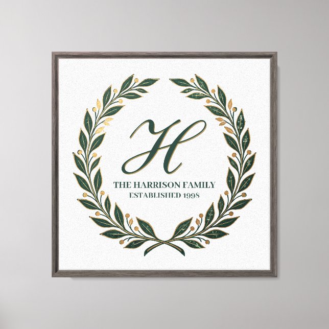 Grön familj Monogram Canvas Laurel Script Initial (Framsida)