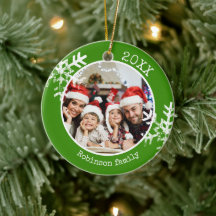 Grön familjefoto Snöflinga julgransprydnad