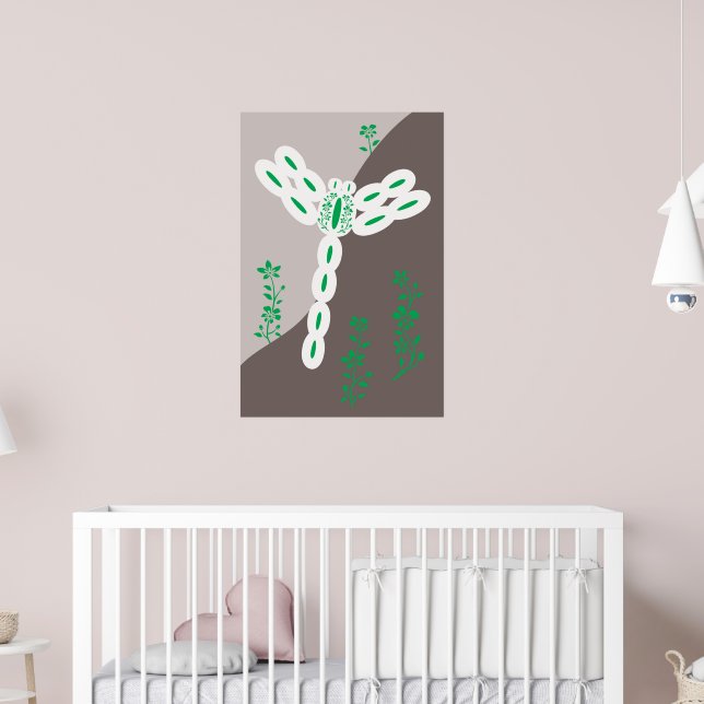 Grön färgstänk Flygande blomsterlibell Poster (Barnkammare 2)