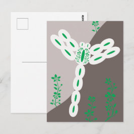 Grön färgstänk Flygande blomsterlibell Vykort