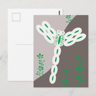 Grön färgstänk Flygande blomsterlibell Vykort